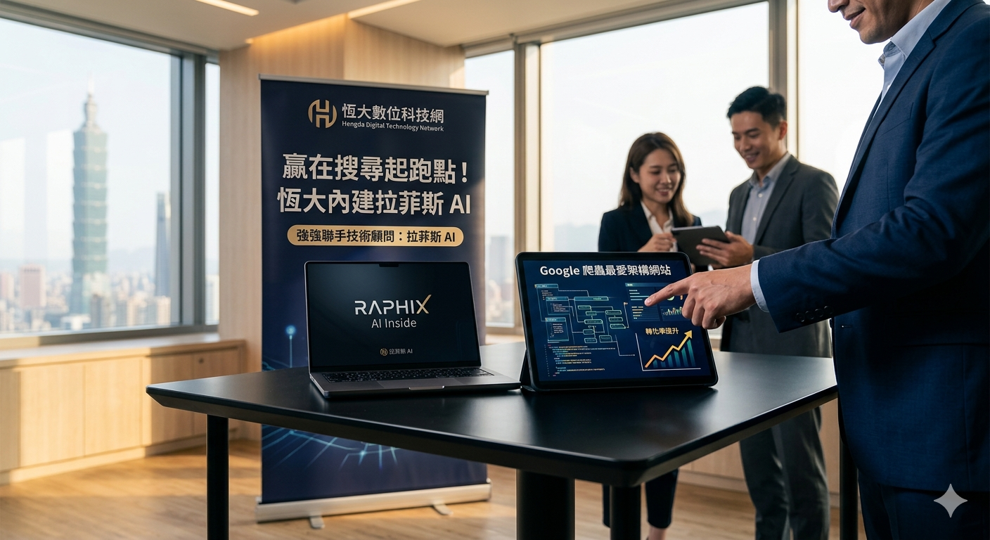 恆大數位科技展示內建拉菲斯 AI 核心技術的官網系統,為企業規劃提前 3 個月寫文章的 SEO 排名布局