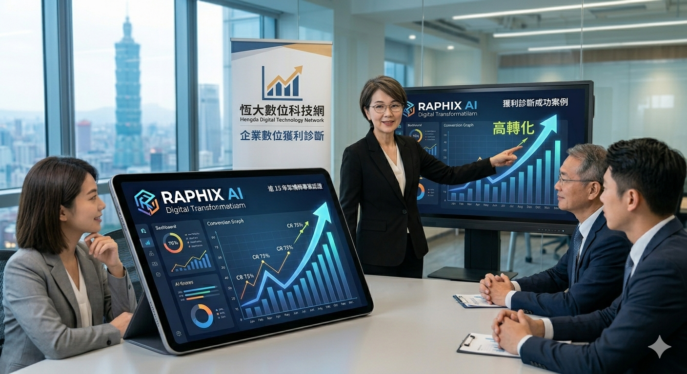 逾 15 年架構師意如老師使用拉菲斯 AI 系統進行企業數位獲利診斷，分析恆大數位科技網的商務引薦流程